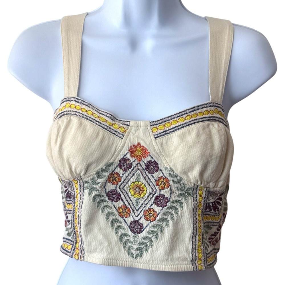 Free People Datura Floral Embroidered Crop Corset Top Boho Hippie Festival S - Picture 2 of 11